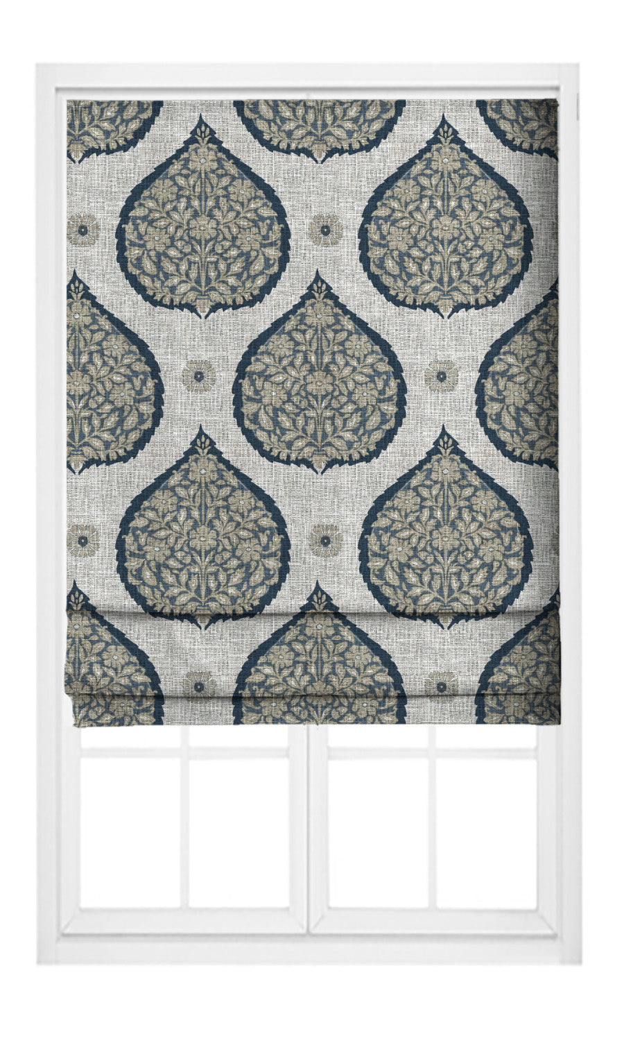 Paisley Flat, Plain, Fake, Faux, European Relaxed Roman Blinds (Navy Blue/ Beige)