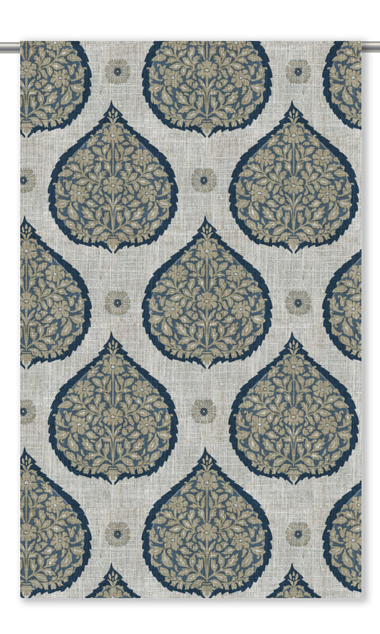 Paisley Home Décor Fabric By the Metre (Navy Blue/ Beige)