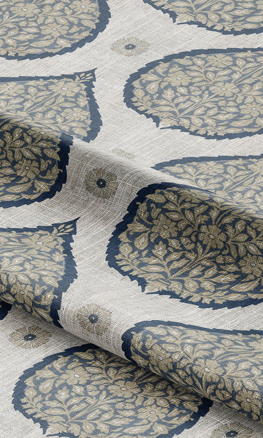 Paisley Fabric Blinds (Navy Blue/ Beige) Extra Long Short Wide