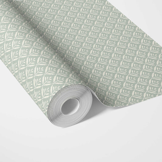 Small Floral Lattice/ Leaf Textured Traditional Wallpaper (Pastel Blue)