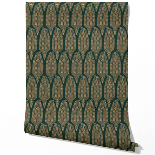 Paisley Floral Traditional Wallpaper (Green/ Gold)