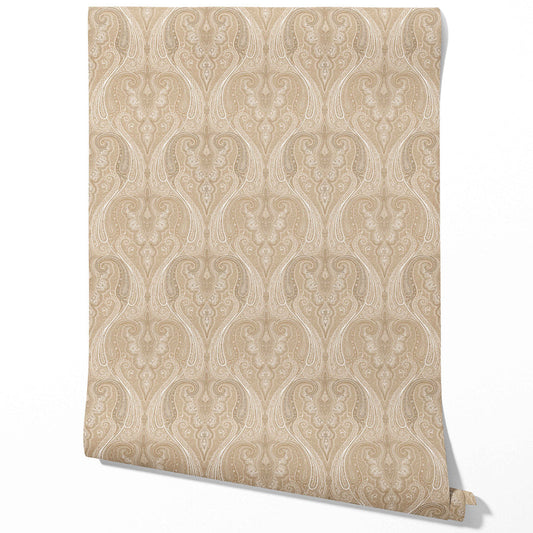 Neutral Paisley Floral/ Damask Patterned Traditional Wallpaper (Brown/ Beige/ Taupe)