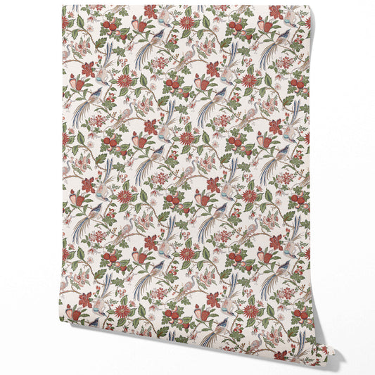 Floral/ Birds Print Traditional Wallpaper (Deep Red/ Pink/ Green/ Gray/ Blue)