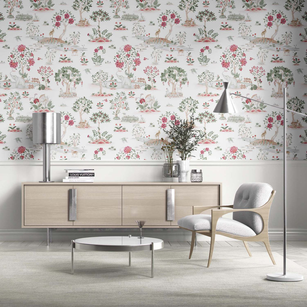 'Winged' Modern Floral Botanical/ Nature Print Wallpaper Roll (White ...