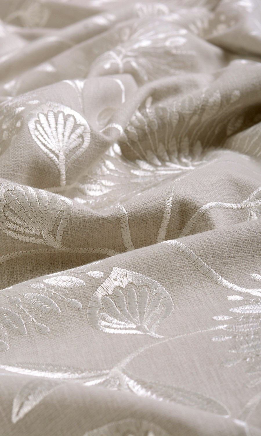 Floral Embroidered Poly-Cotton Fabric By the Metre for Roman Blinds & Shades (Beige)