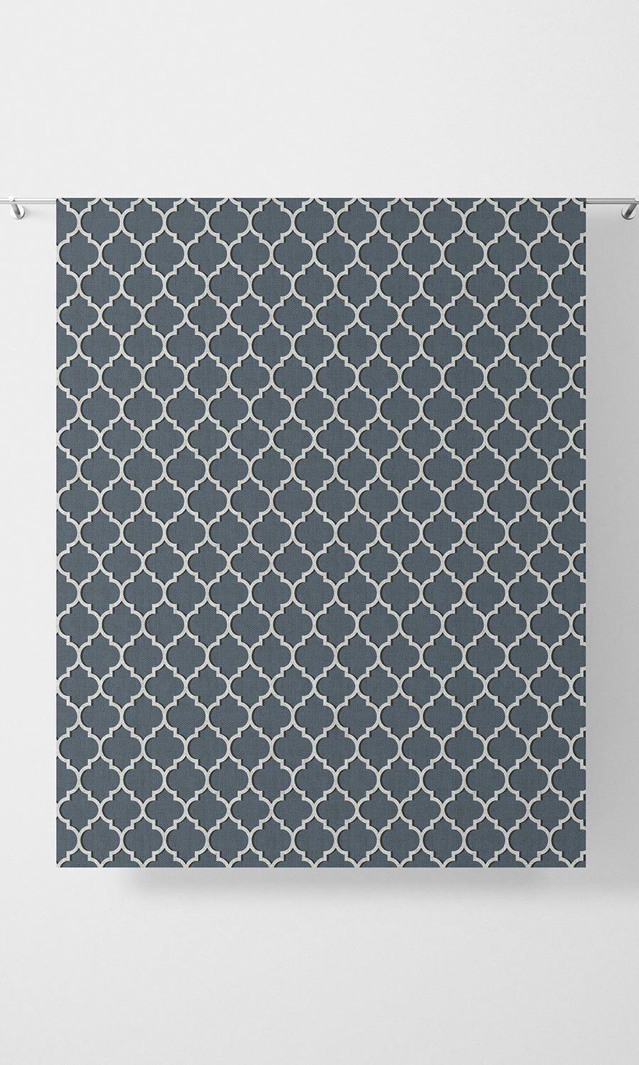 Trellis Tile Print Home Textile Fabric Material By the Metre (Petrol Blue/ White)
