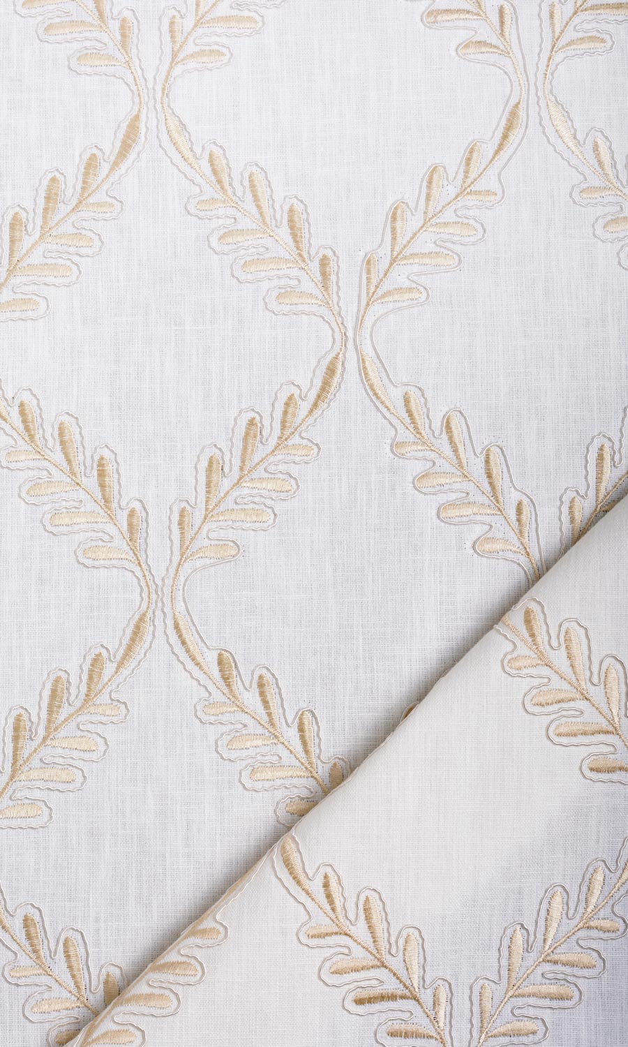 Poly-Linen Embroidered Fabric Material By the Metre (White/ Cream)