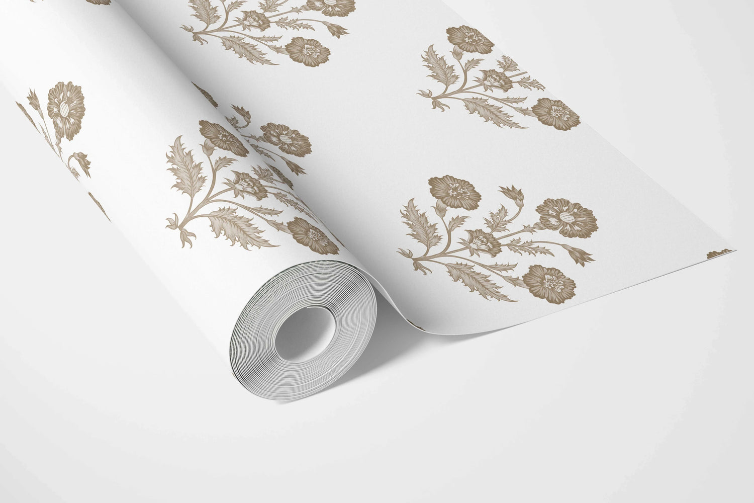 Neutral Floral Block Print Bathroom Wallpaper (Brown/ White)