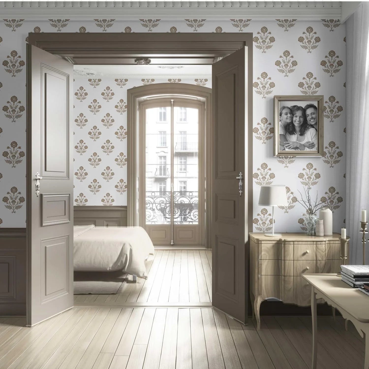 Neutral Floral Block Print Living Room Wallpaper (Brown/ White)