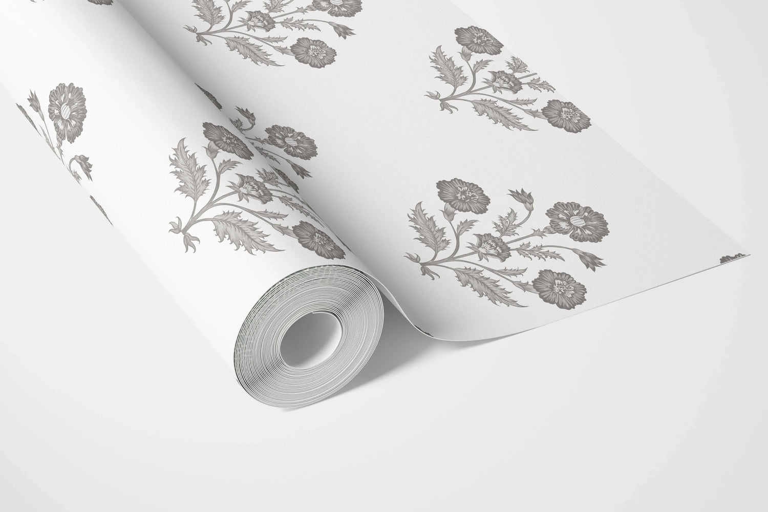 Neutral Floral Block Print Bathroom Wallpaper (Stormy Gray/ Taupe/ White)
