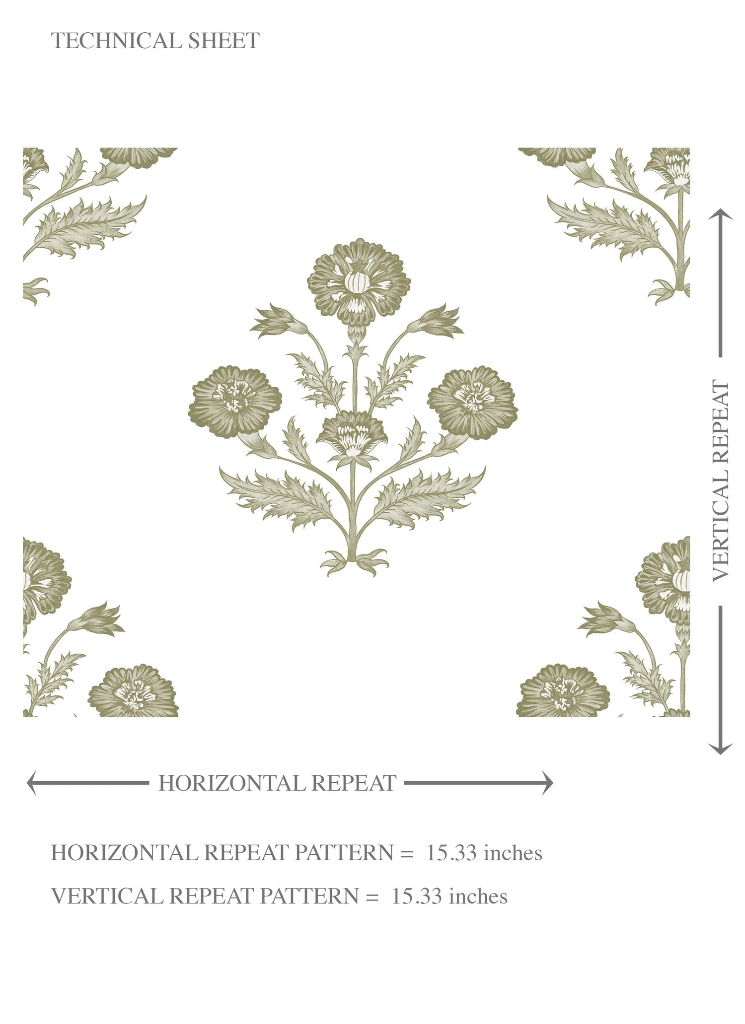 Floral Block Print Kids Room Wallpaper (Olive Green/ White)