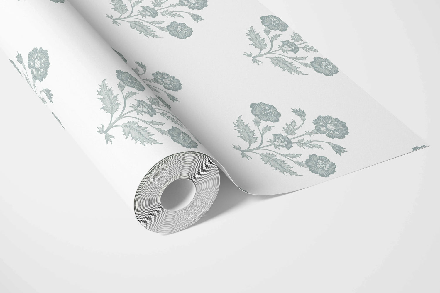 Floral Block Print Bathroom Wallpaper (Duck Egg Blue/ White)