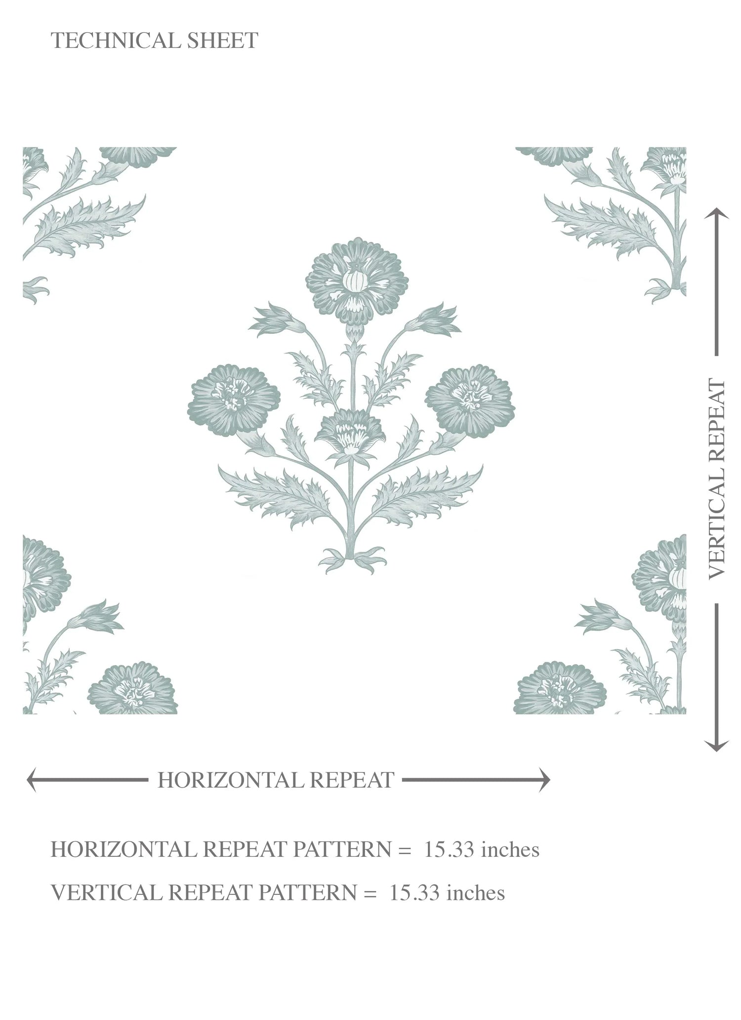 Floral Block Print Kids Room Wallpaper (Duck Egg Blue/ White)