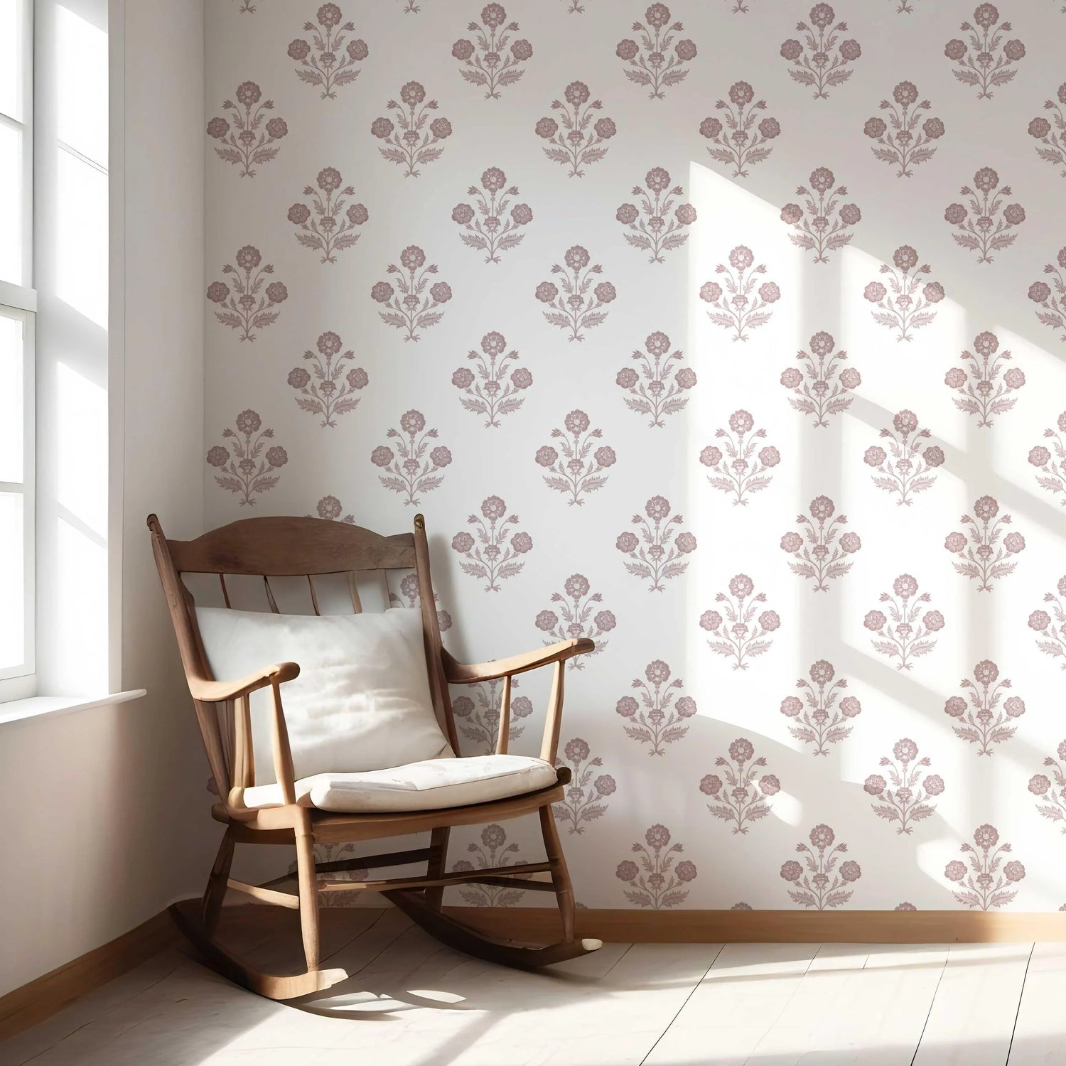 Floral Block Print Nursery Wallpaper (Light Rose Pink/ White)