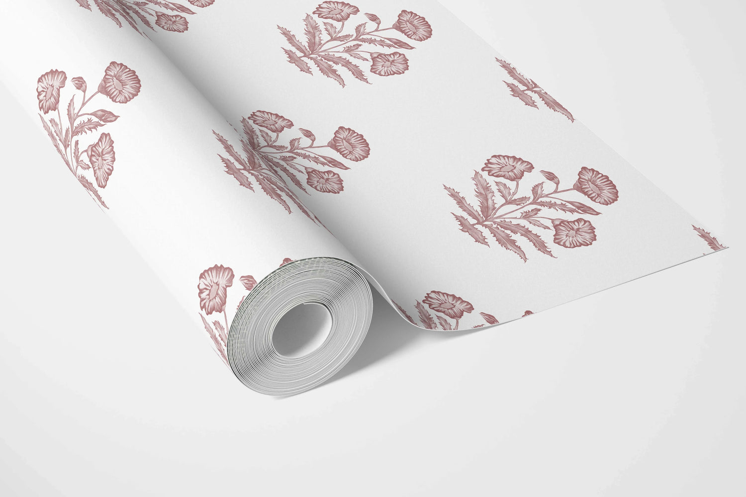 Floral Block Print Bathroom Wallpaper (Pink/ White)