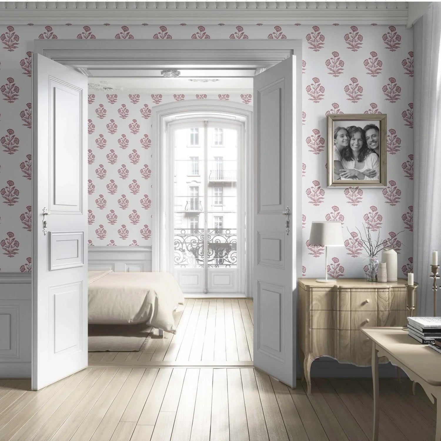 Floral Block Print Living Room Wallpaper (Pink/ White)