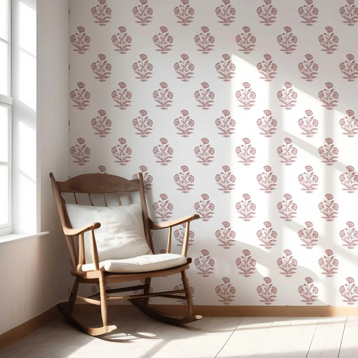 Floral Block Print Nursery Wallpaper (Pink/ White)