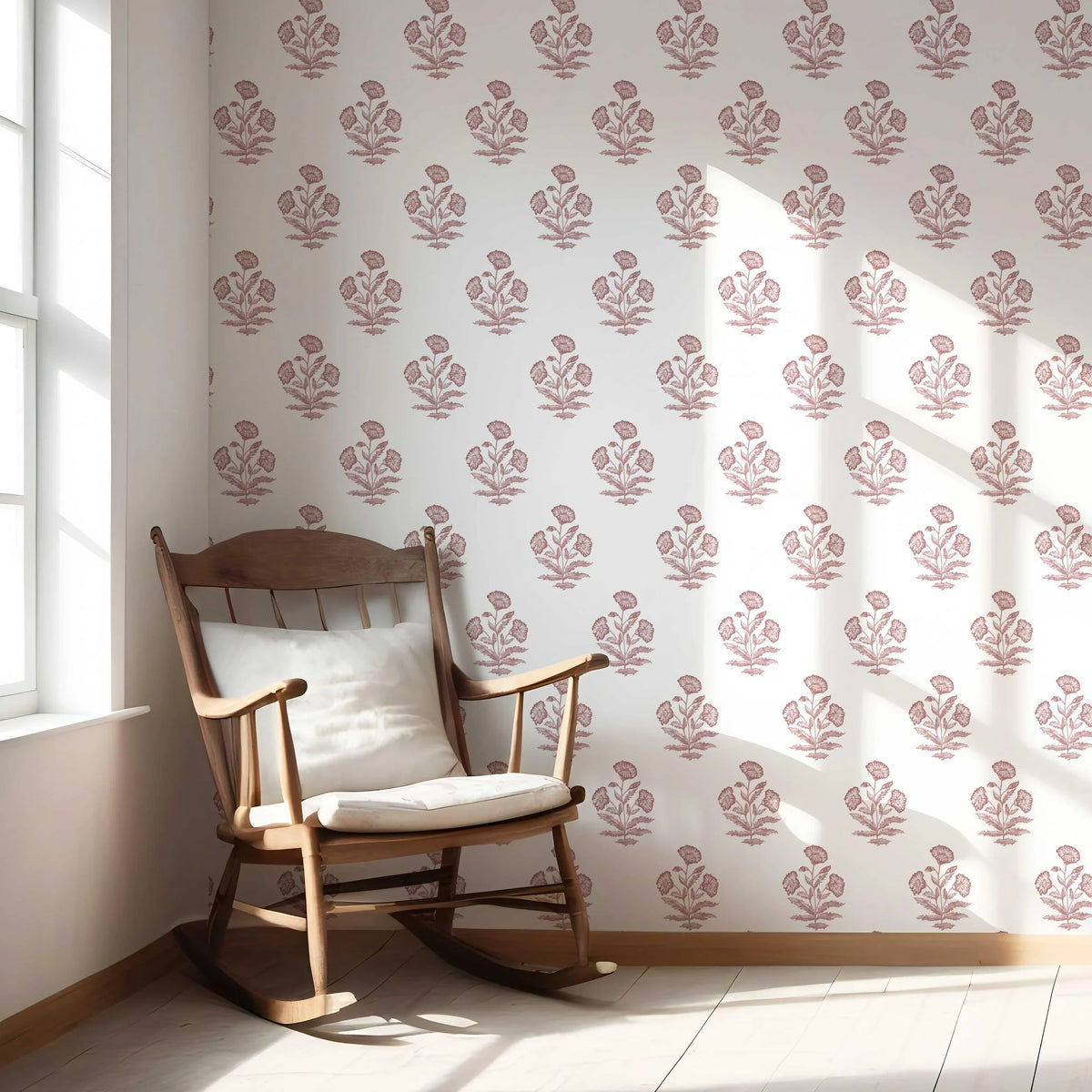 Floral Block Print Nursery Wallpaper (Pink/ White)