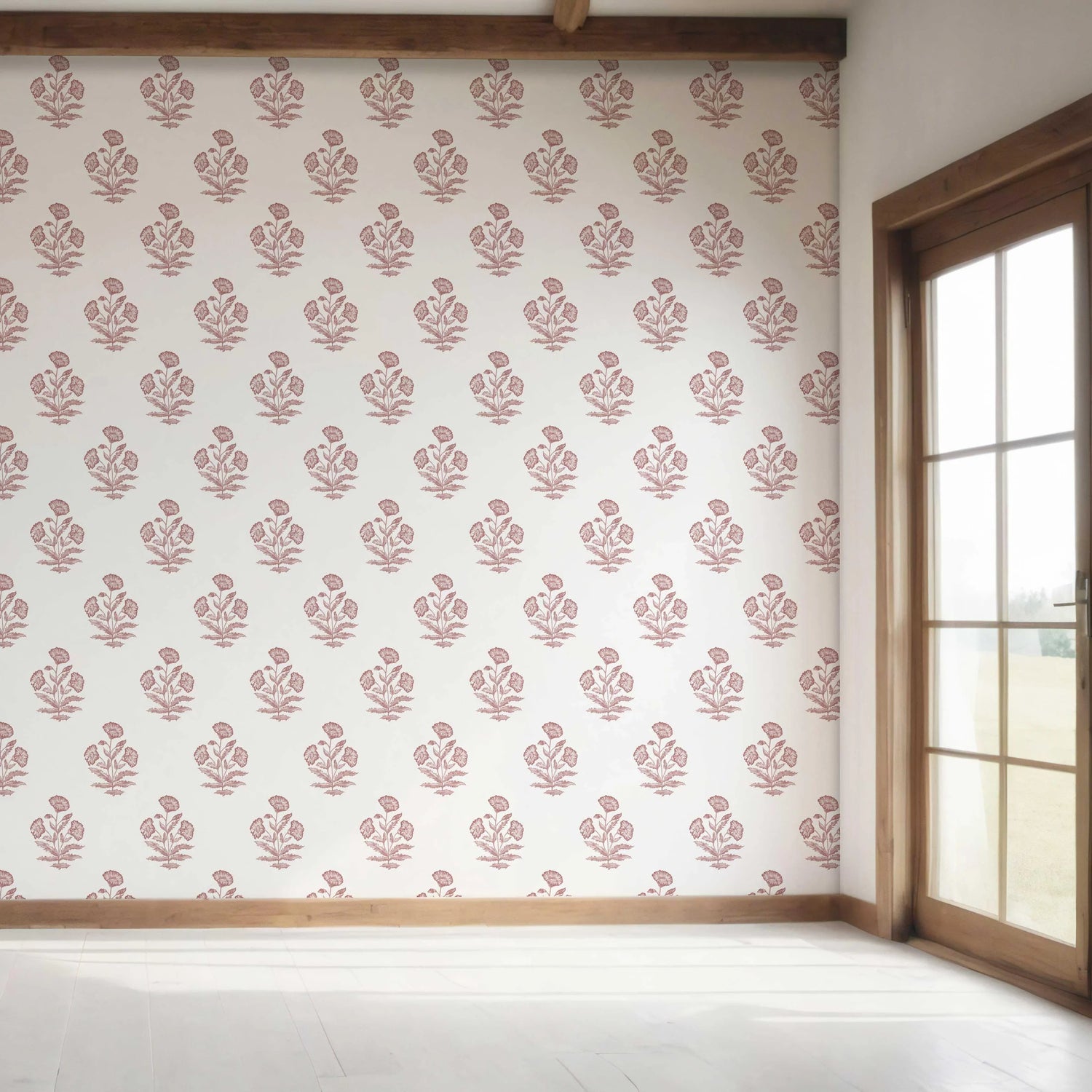 Floral Block Print Bedroom Wallpaper (Pink/ White)