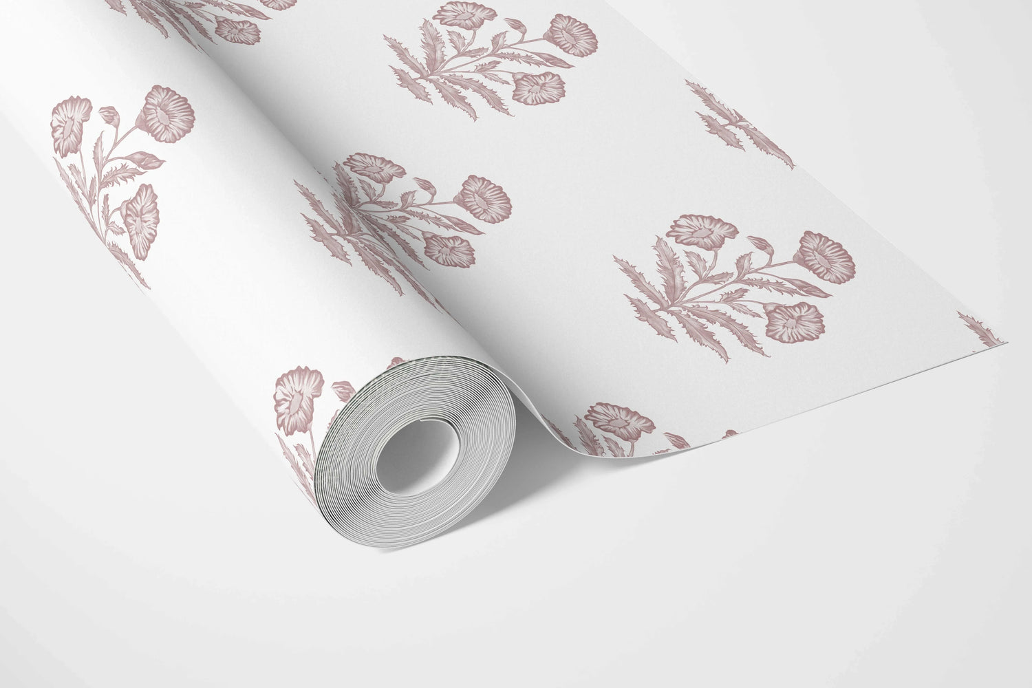 Floral Block Print Bathroom Wallpaper (Light Pink/ White)