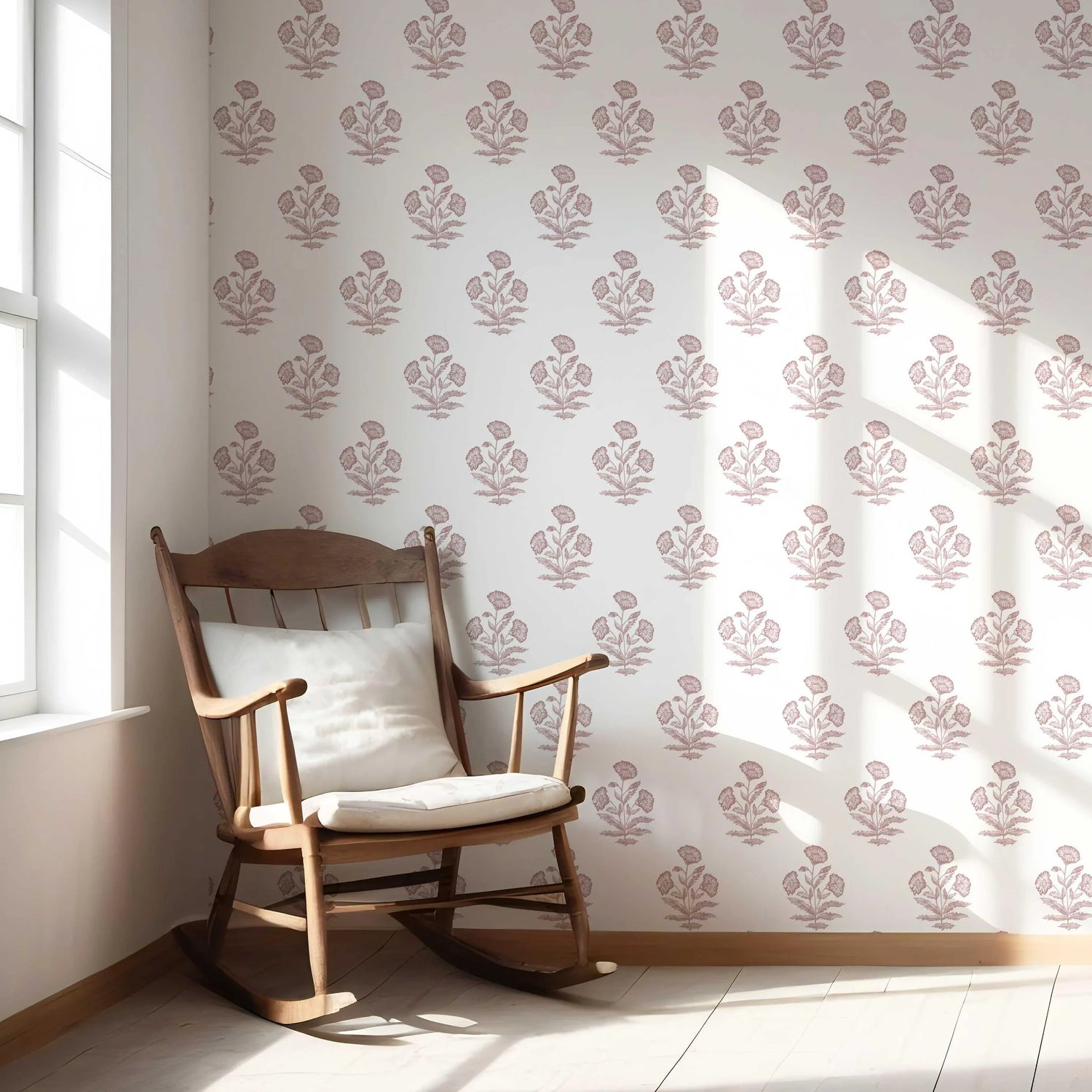 Floral Block Print Nursery Wallpaper (Light Pink/ White)