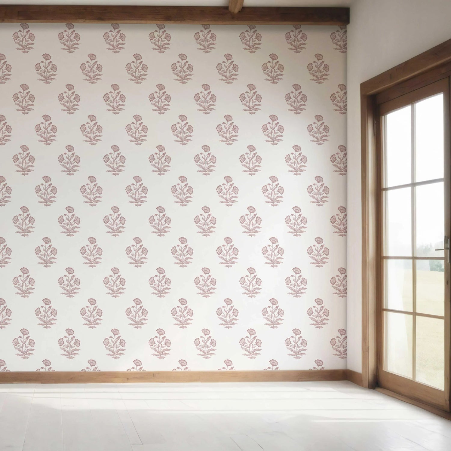 Floral Block Print Bedroom Wallpaper (Light Pink/ White)
