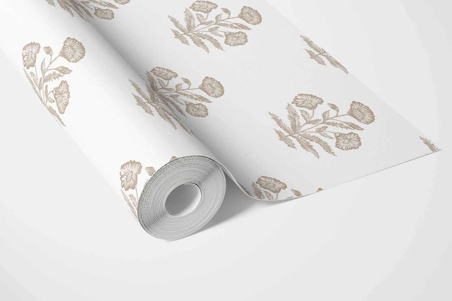 Neutral Floral Block Print Bathroom Wallpaper (Beige/ Taupe/ White)