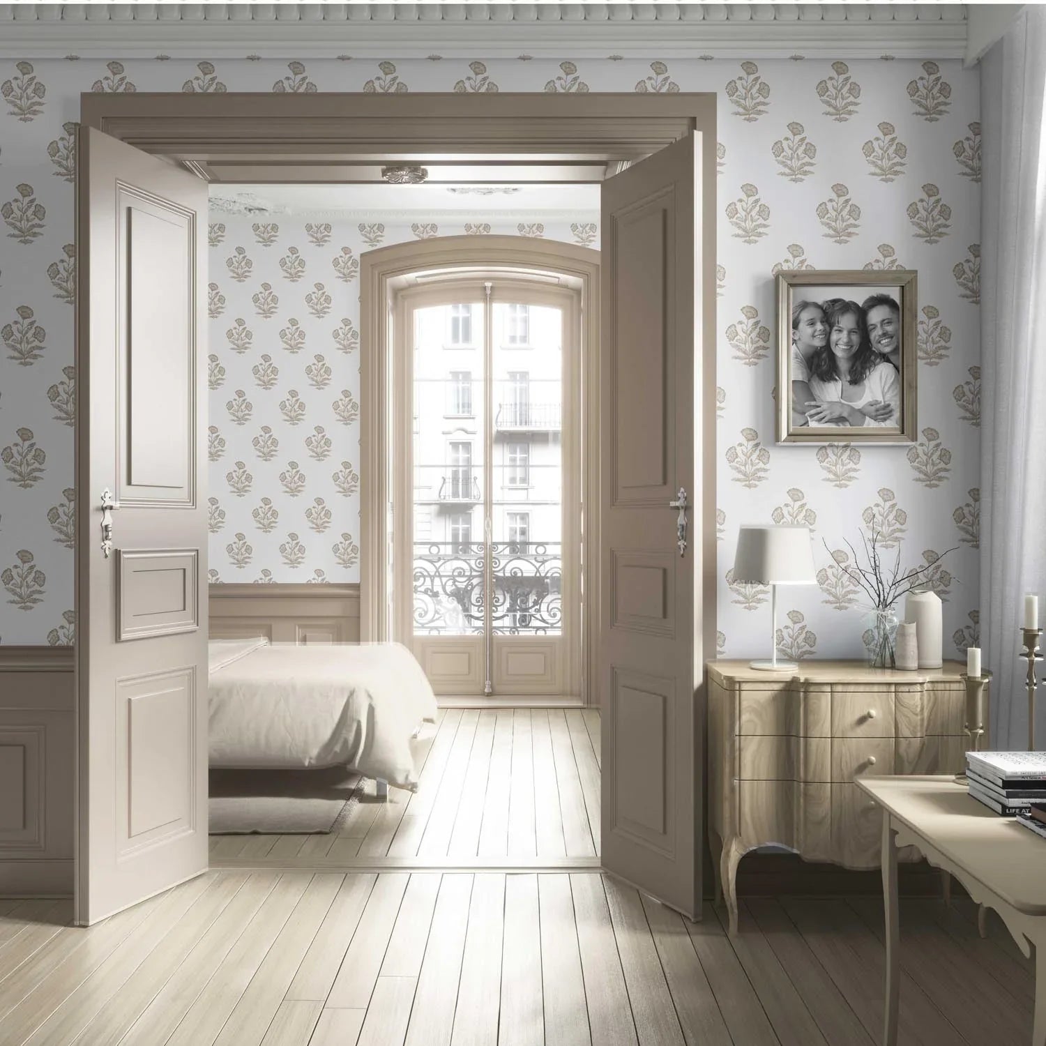 Neutral Floral Block Print Living Room Wallpaper (Beige/ Taupe/ White)