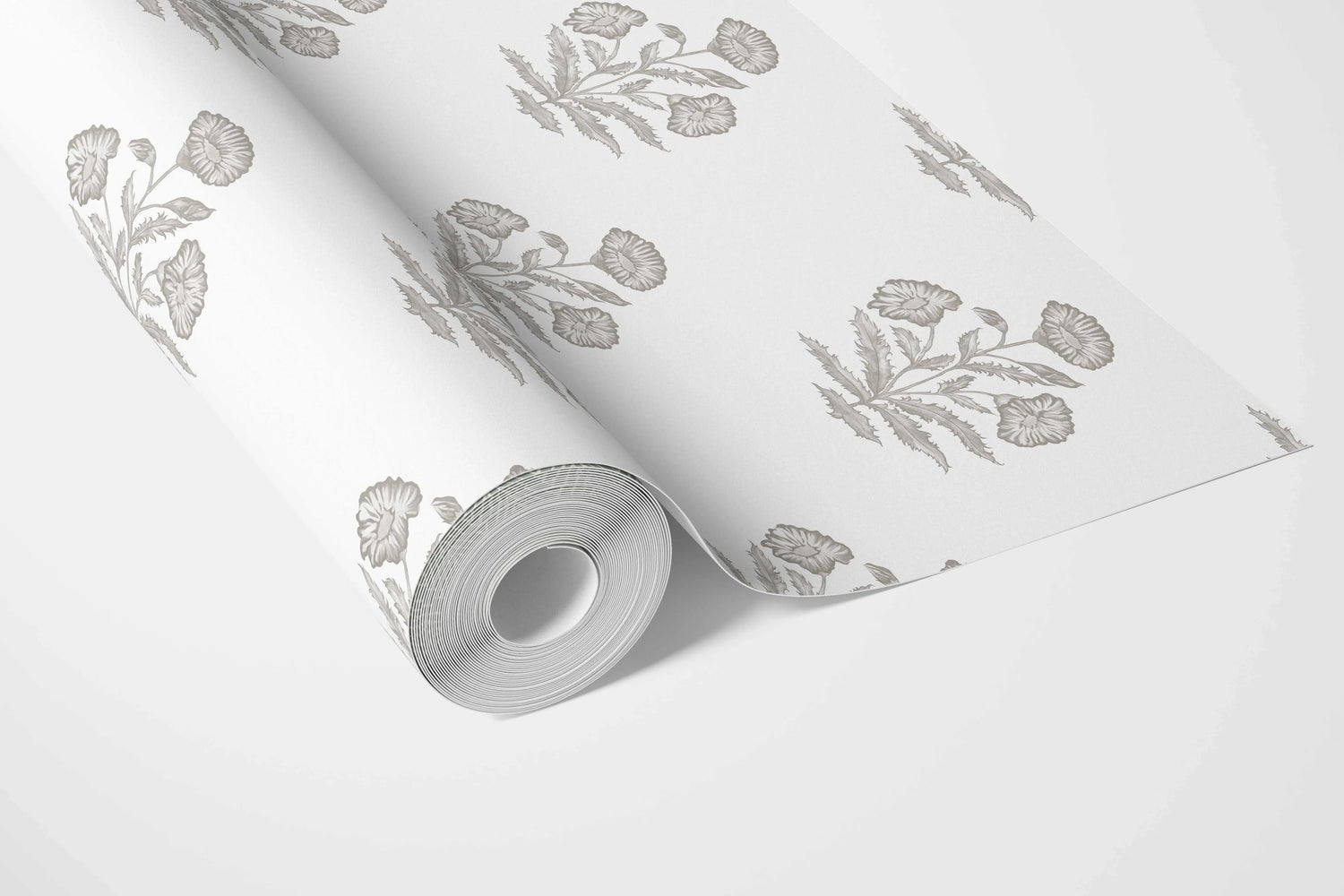 Neutral Floral Block Print Bathroom Wallpaper (Gray/ White)