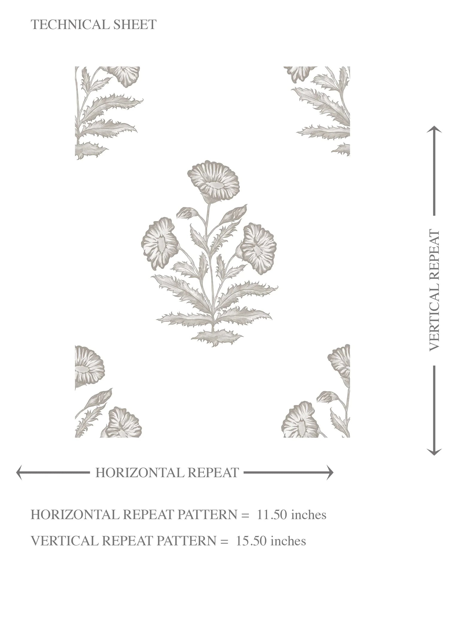 Neutral Floral Block Print Kids Room Wallpaper (Gray/ White)