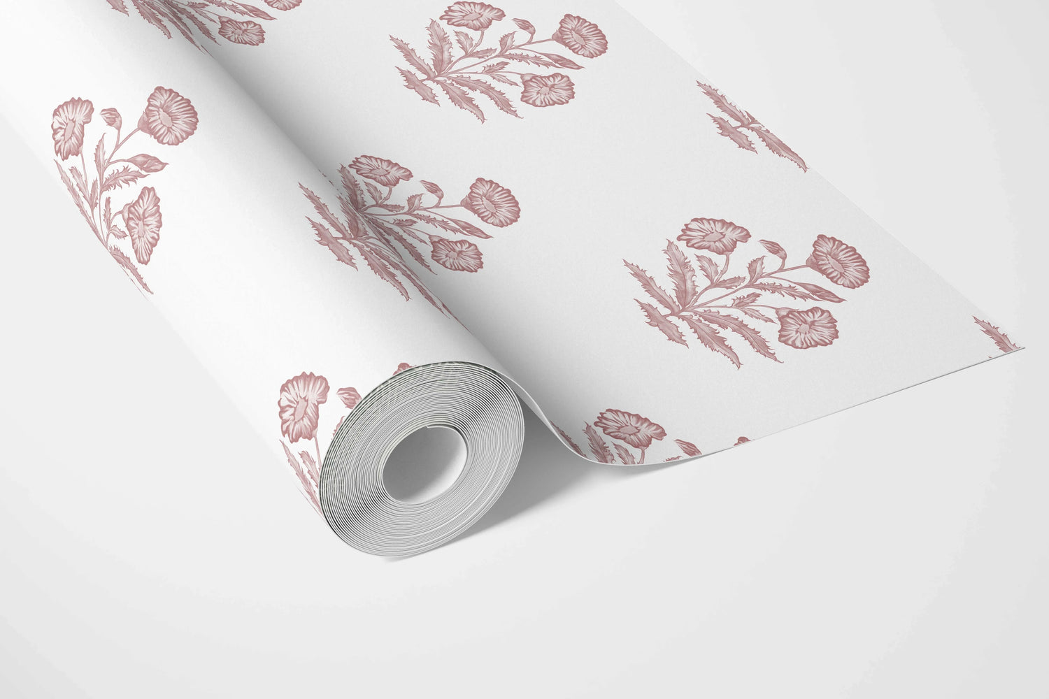 Floral Block Print Bathroom Wallpaper (Soft Pink/ White)