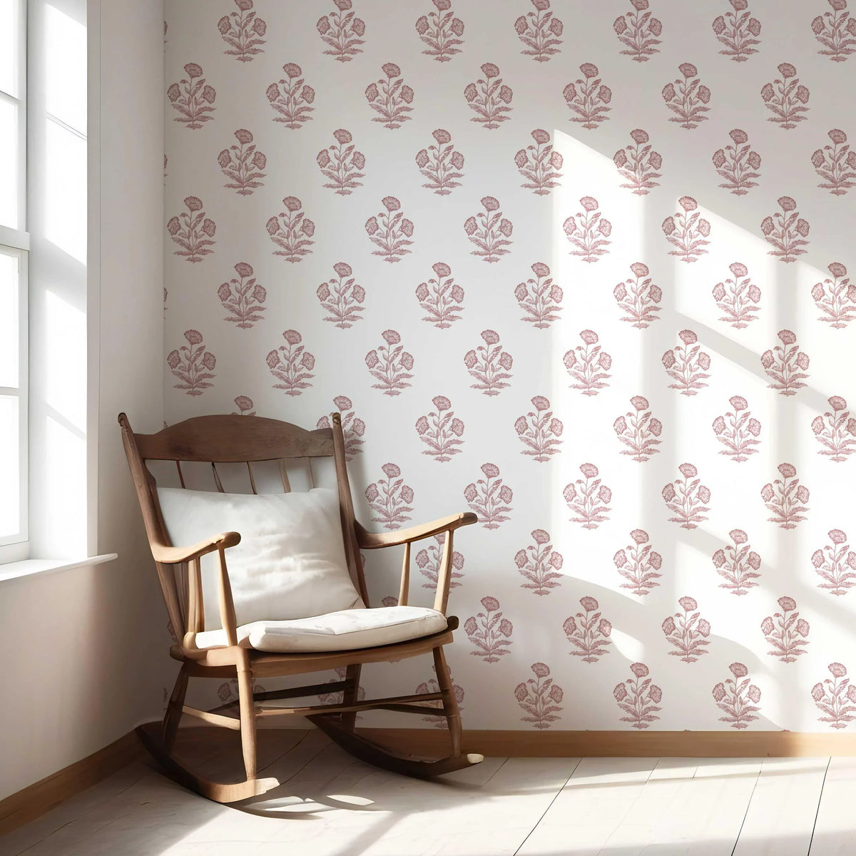 Floral Block Print Nursery Wallpaper (Soft Pink/ White)