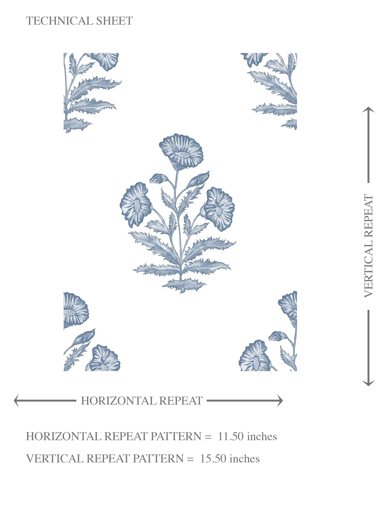 Floral Block Print Kids Room Wallpaper (Slate Blue/ White)