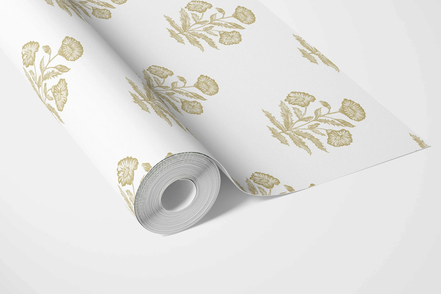 Floral Block Print Bathroom Wallpaper (Yellow-Green/ White)