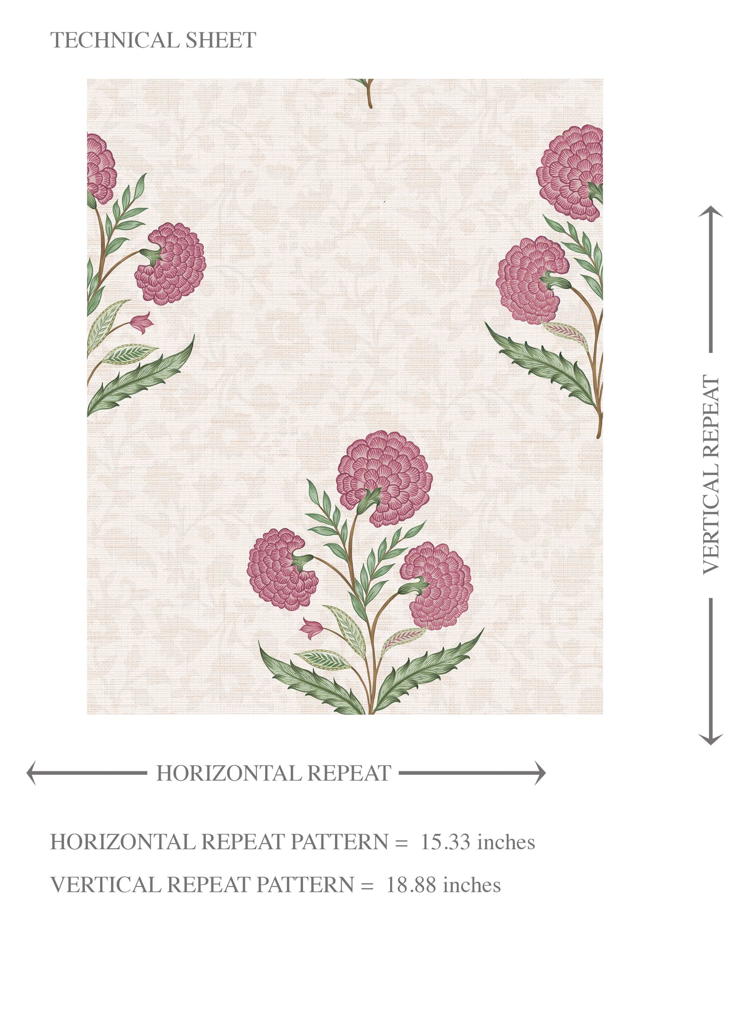 Floral Block Print Kids Room Wallpaper (Pink/ Green/ Soft Taupe)