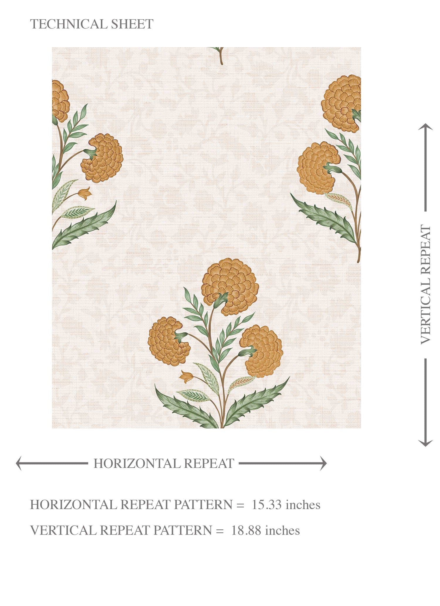 Floral Block Print Kids Room Wallpaper (Ochre Yellow/ Green)