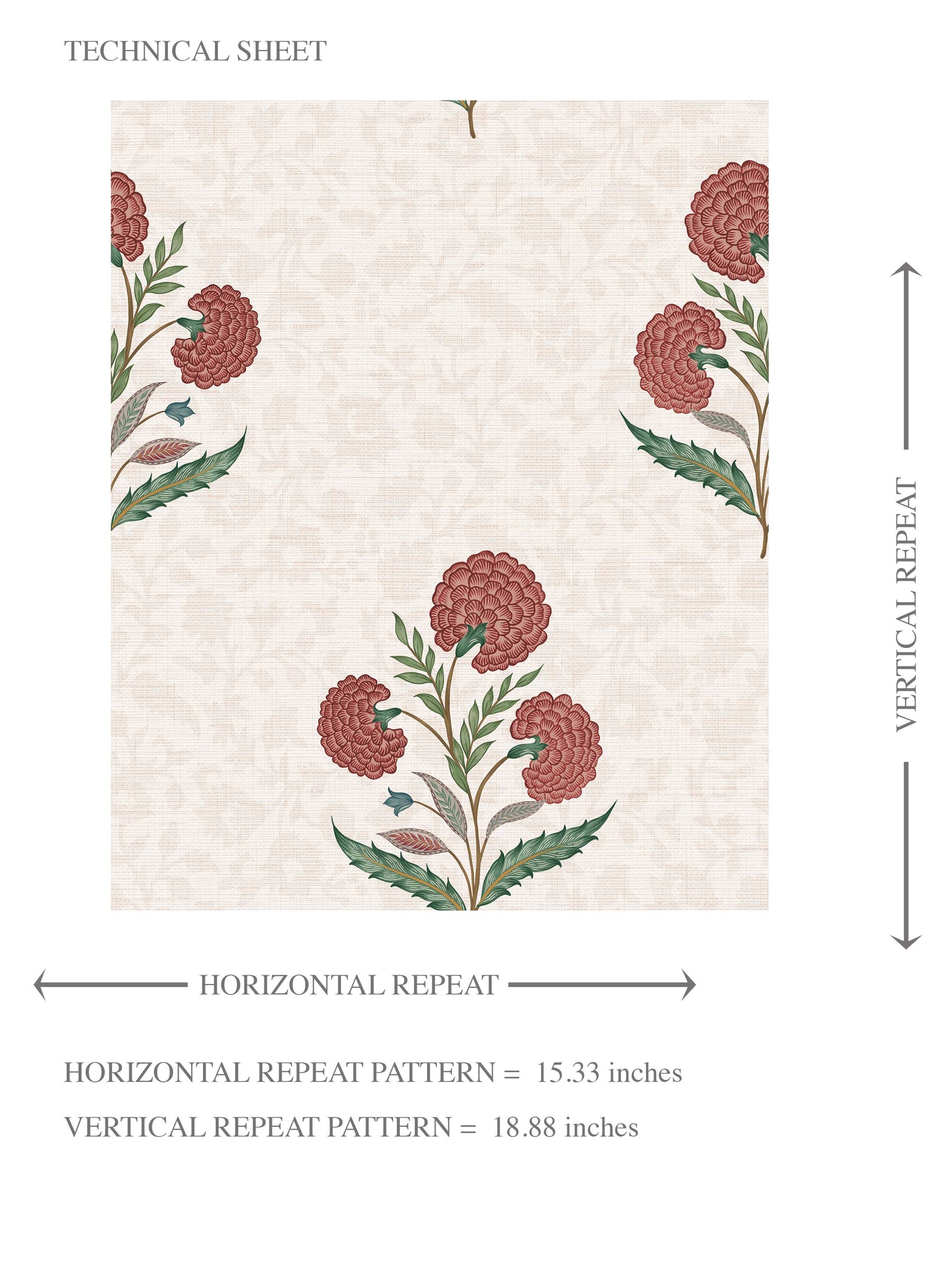 Floral Block Print Kids Room Wallpaper (Red/ Green/ Soft Taupe)