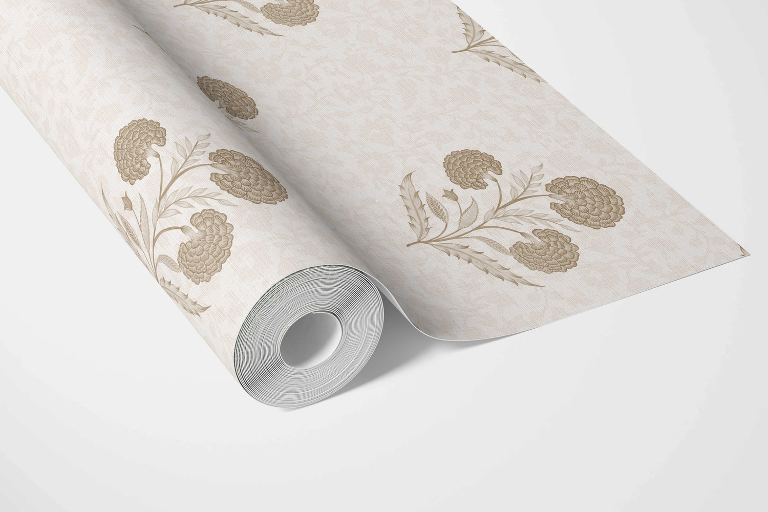 Neutral Floral Block Print Bathroom Wallpaper (Beige/ Brown/ Soft Taupe)