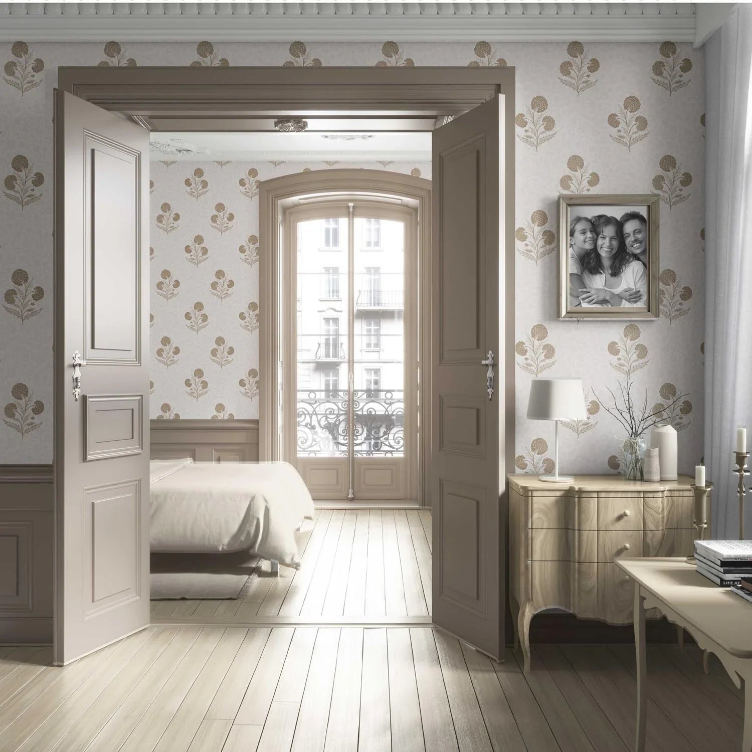 Neutral Floral Block Print Living Room Wallpaper (Beige/ Brown/ Soft Taupe)