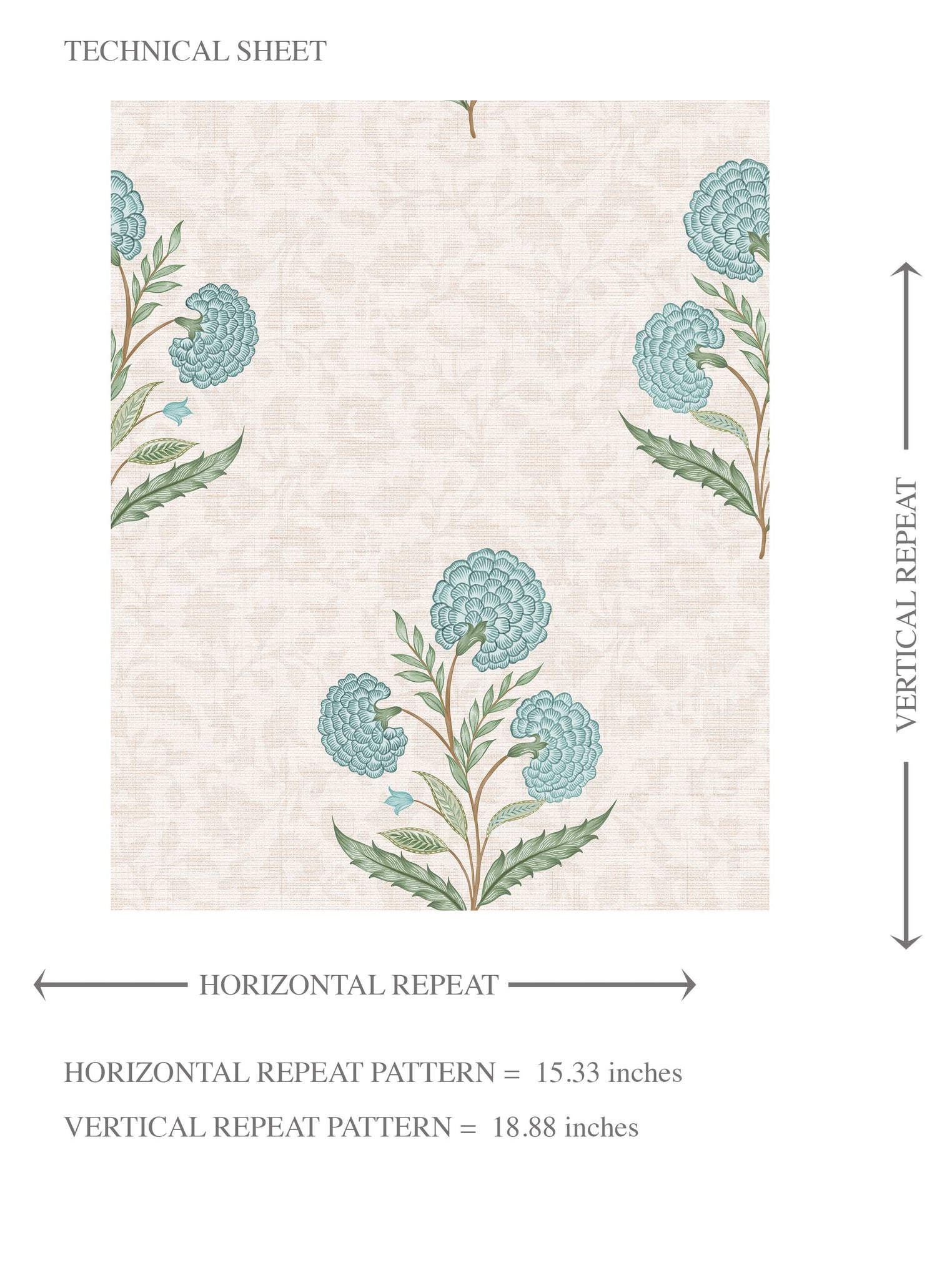 Floral Block Print Kids Room Wallpaper (Duck Egg Blue/ Green/ Soft Taupe)