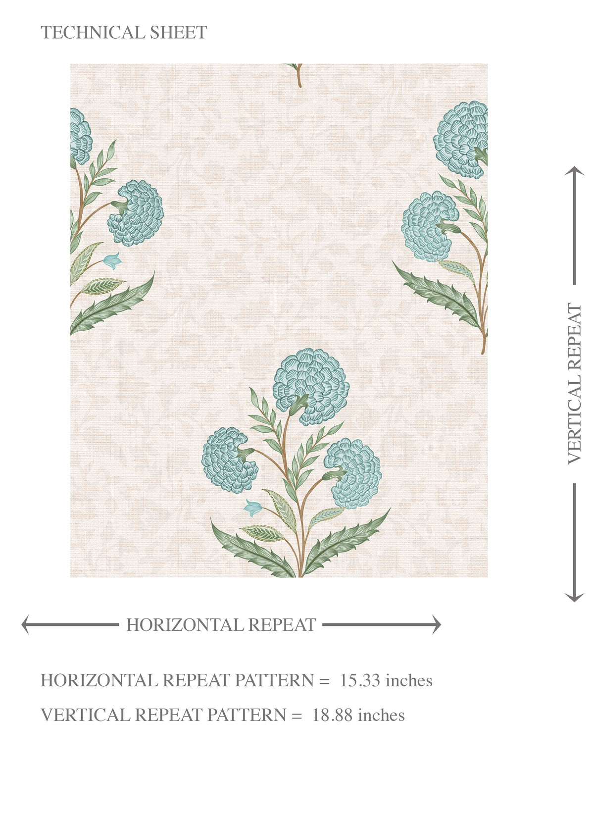 Floral Block Print Kids Room Wallpaper (Duck Egg Blue/ Green/ Soft Taupe)