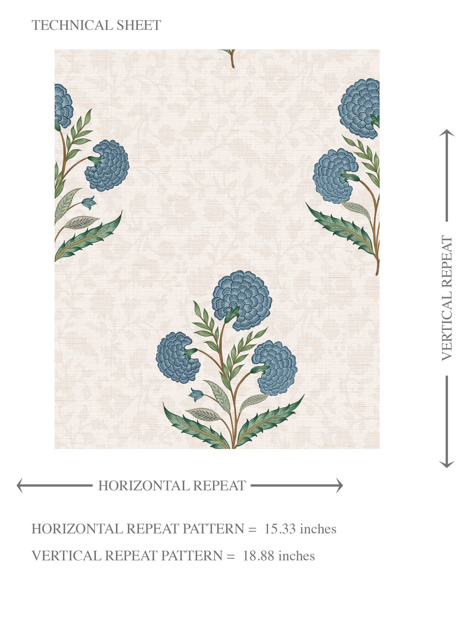 Floral Block Print Kids Room Wallpaper (Blue/ Green/ Soft Taupe)