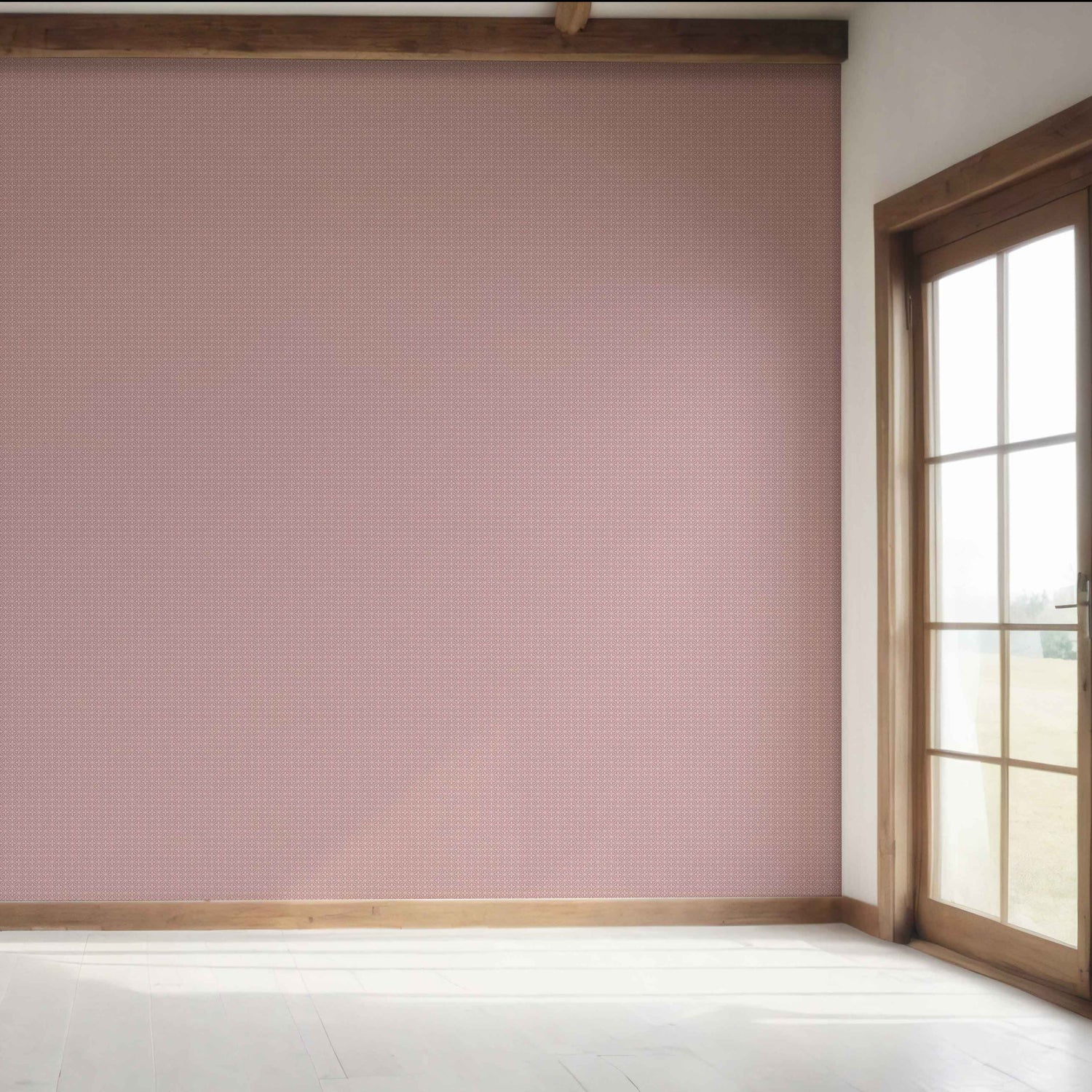 Small Floral Lattice/ Geometric Textured Bedroom Wallpaper (Muted Pink)