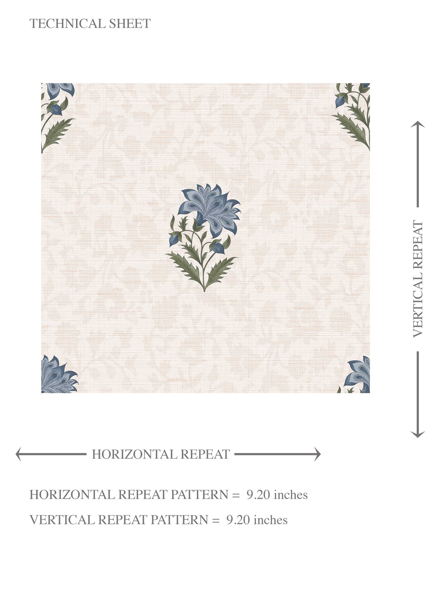 Botanical/ Floral Block Print Kids Room Wallpaper (Blue/ Green/ Taupe)