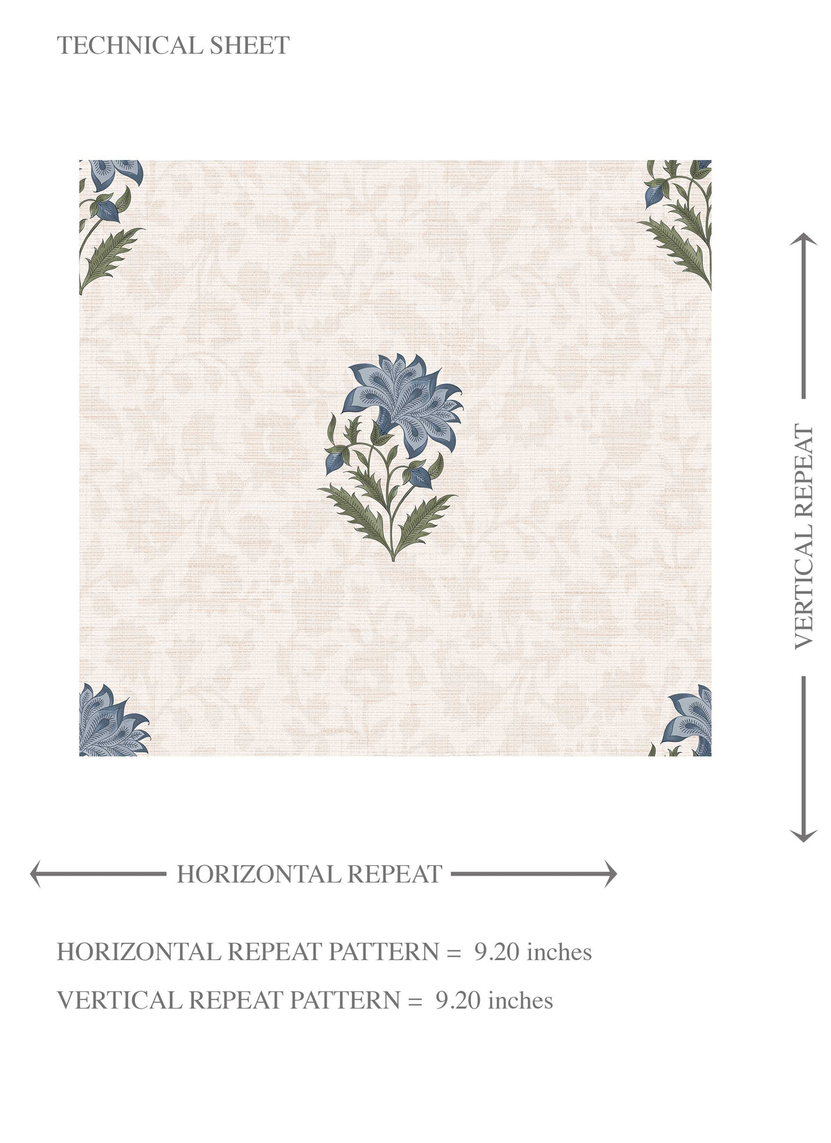 Botanical/ Floral Block Print Kids Room Wallpaper (Blue/ Green/ Taupe)