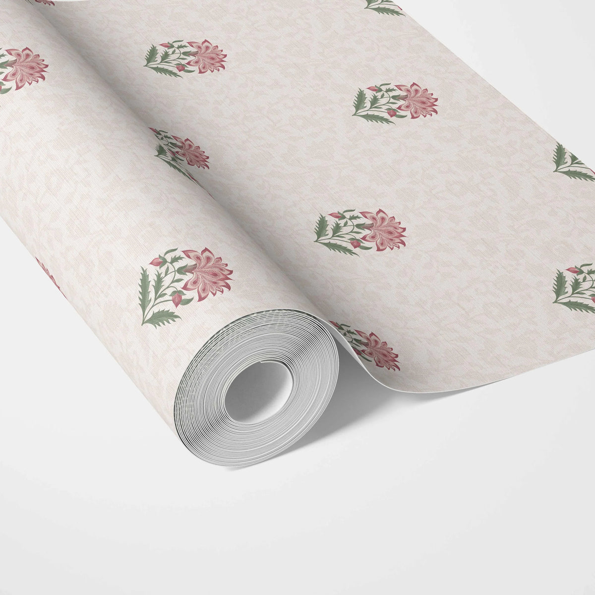 Botanical/ Floral Block Print Kitchen Wallpaper (Pink/ Green/ Taupe)