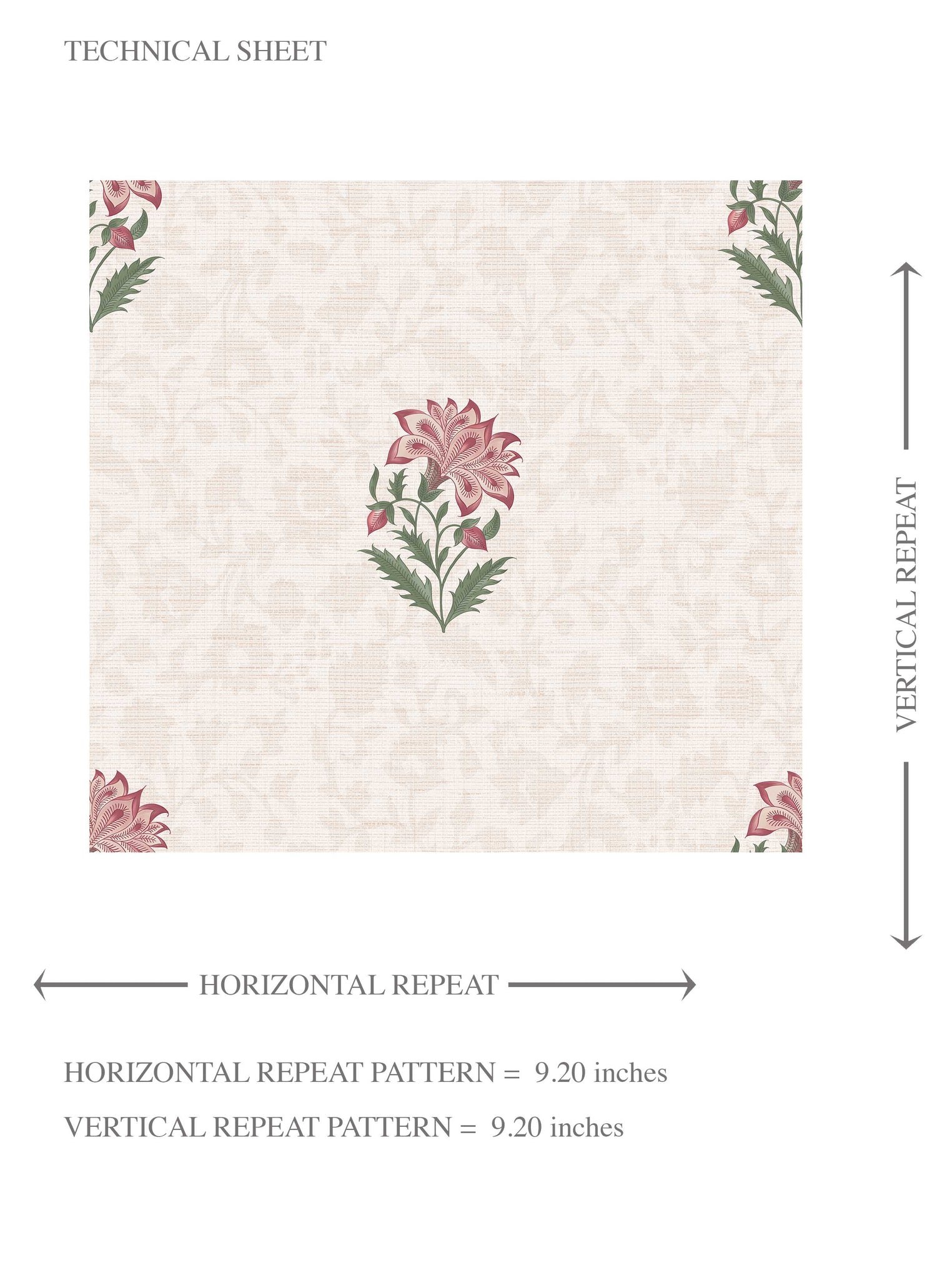 Botanical/ Floral Block Print Kids Room Wallpaper (Pink/ Green/ Taupe)