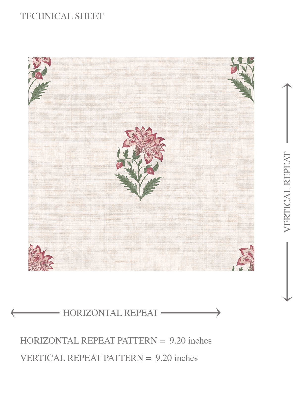 Botanical/ Floral Block Print Kids Room Wallpaper (Pink/ Green/ Taupe)