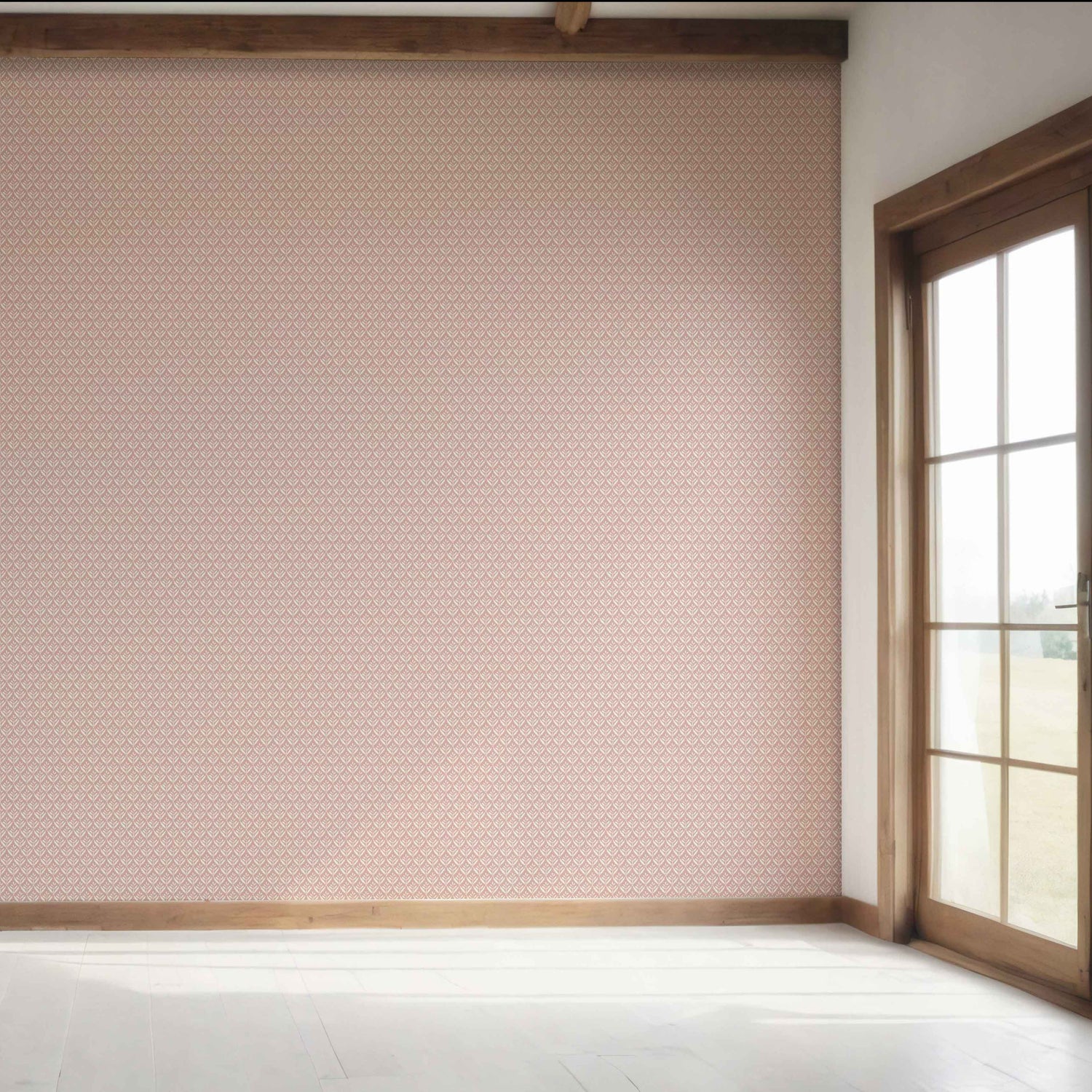 Small Floral Lattice/ Leaf Textured Bedroom Wallpaper (Dusty Pink/ Off-White)