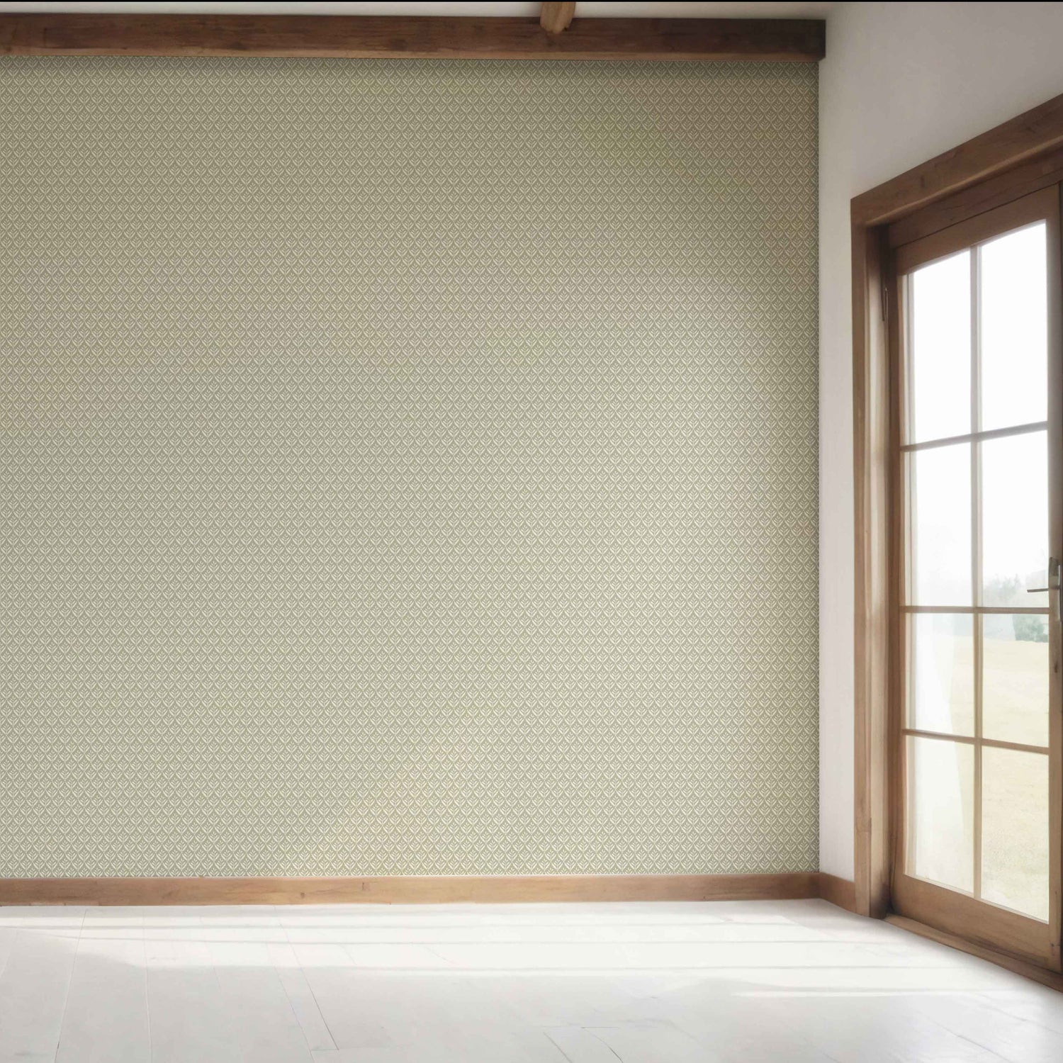 Small Floral Lattice/ Leaf Textured Bedroom Wallpaper (Olive Green/ Off-White)